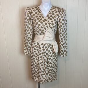 Vintage 1980s Abstract Animal Print Silk Party Dress XS XXS Prom Golden Girls